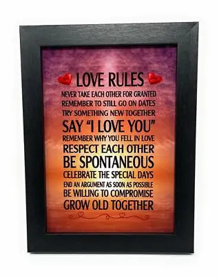 LOVE RULES Say  I Love You  Respect Each Other And More  8  X 6  Framed Sign • $14.36