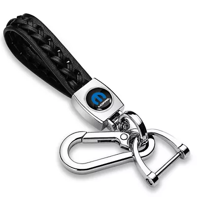 Mopar In Black Braided Rope Style Genuine Leather Chrome Hook Key Chain • $24.99