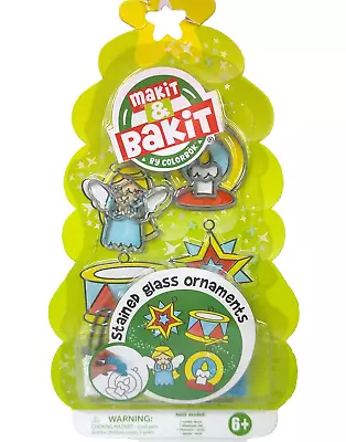 Makit & Bakit Set Of 4 Christmas Stained Glass Suncatcher Ornaments Kit Colorbok • $29.99