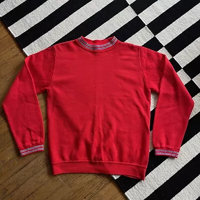 Vintage 70s Ringer Sweatshirt Striped Pullover Red Soft Crewneck Size Small • $35