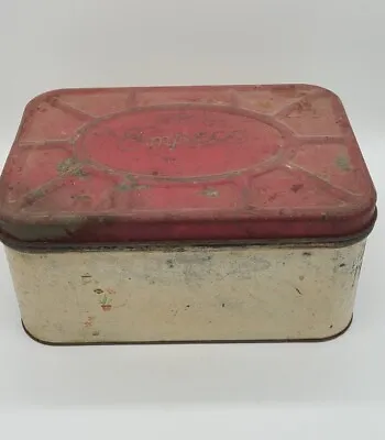 Vintage 1940s Empeco Metal Tin Bread Box Red White Cottage Farmhouse Decor 13  • $34.99