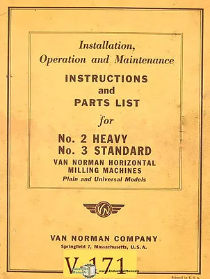 Van Norman 2 And 3 Milling Operations And Parts Manual • $24