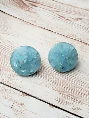 Vintage Clip On Earrings - Unusual Light Blue Circle Crackled Design • $12.99