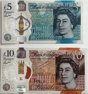 2016 £5 - £10 England Banknote. 5 10 UK Pound GBP Currency Polymer Note UNC Bill • $48