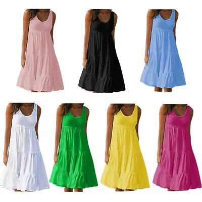 £9.11 • Buy Holiday Beach Women's Summer Smock Dress Ladies Casual Loose Frill Sundress