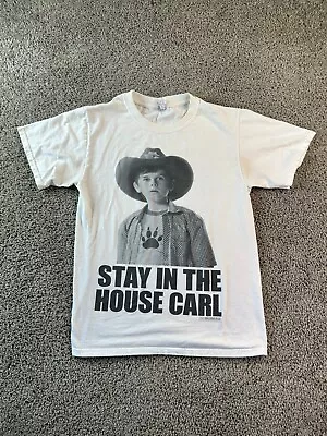 The Walking Dead Shirt Mens Small White Carl Stay In The House Casual FLAW • $14.99