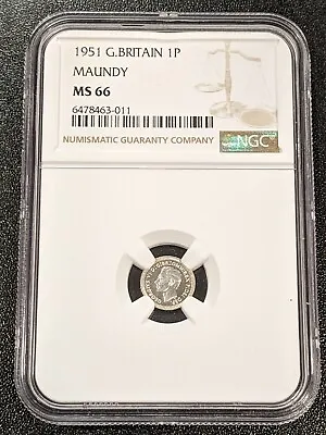 1951 MS66 Great Britain Silver 1 Pence Maundy NGC KM 870 TOP POP George VI • $89.99