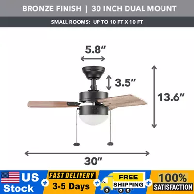 Homes&Gardens Indoor Ceiling Fan 30  Oil-Rubbed Bronze 3 Blade Ceiling Fan • $61.95