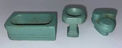 Dollhouse Miniature Wood Furniture Bathroom Set Art Deco Turquoise 1:12 • $26.99