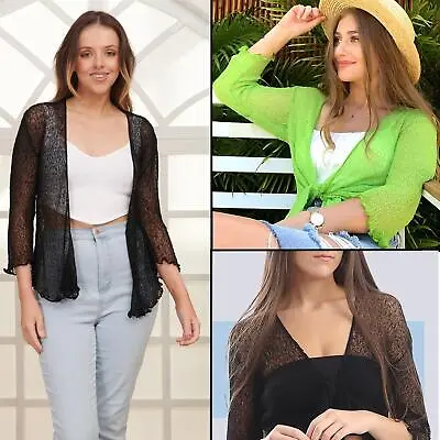 £8.99 • Buy Womens Ladies Tie Up Knitted Open Front Bolero Shrug Cropped Top Short Cardigan