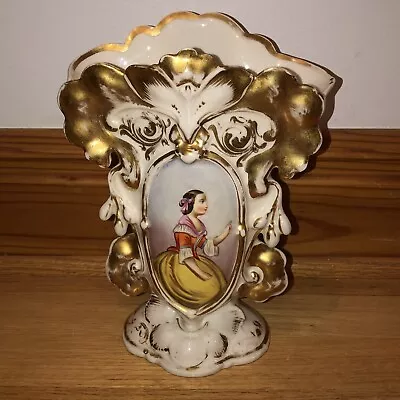 Antique French Vieux Paris Porcelain Vase 19thc Portrait Young Girl Art Nouveau • $139.99