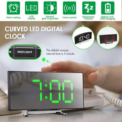 Digital Curved Screen Mirror Clock LED Display Temperature Snooze Table Alarm US • $12.96