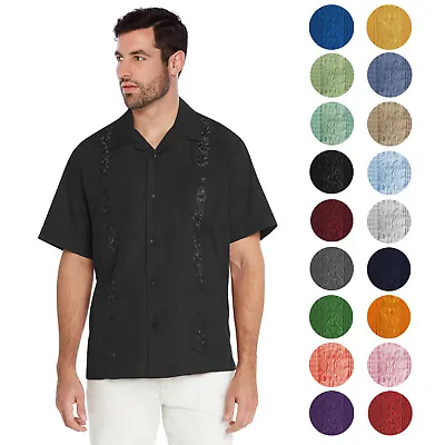 Men's Cuban Beach Wedding Casual Short Sleeve Guayabera Dress Shirt • $25.15