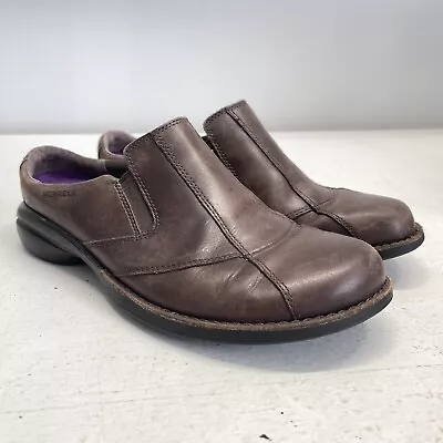 Merrell Women's Sz 7.5 Captiva Brown Leather Comfort Mules Slip On Shoes Clogs • $12.95