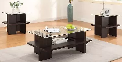 Coaster Rare Modern Coffee Table Set 3PC Wood Composite & Glass Walnut RRP $445 • $170