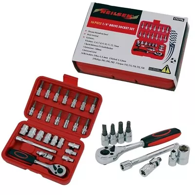 1/4  Drive SOCKET SET Ratchet Extension UJ 5mm To 13mm Sockets Hex & Torx Bits • £16.95