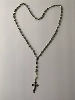 Vintage Unique Creed Ornate Sterling Silver & Pearl Rosary Beads 76 Grams • $36