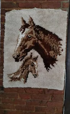 £15 • Buy Vintage Latch Hook Rug Horse & Fole 71cm X 90cm Wall Hanging/Rug.