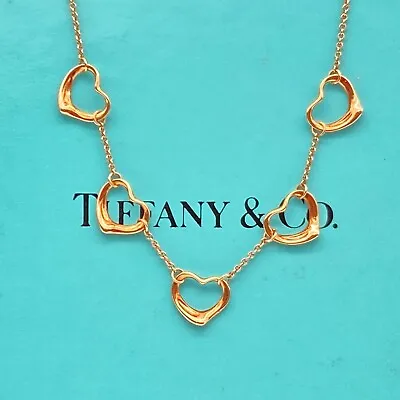 Tiffany & Co. 5 Open Heart Pendant Necklace 16  Elsa Peretti Gold 3.6g • $968