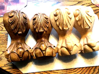 Matched Set Of 4 Carved Solid Wood Ball & Claw Legs Or Feet Unfinished • $43