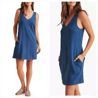 NEW Faherty Georgia Organic Cotton Knit Tank Dress In Indigo Blue Size Medium • $55