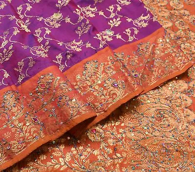 Sushila Vintage Purple Heavy Sarees 100% Pure Silk Woven Dharmavaram Sari Fabric • $69.99