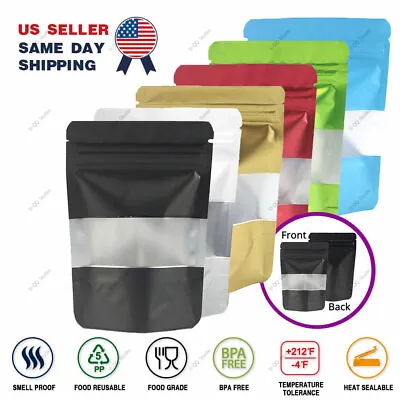 Multi-Size & Color Foil Mylar Matte Stand Up Zip Lock Bag W/ Rectangle Window • $335.92