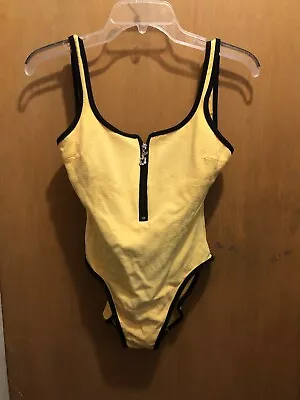 Sz Sm-Med  Vintage Christina Bright Yellow One Piece Zip Up Swim Suit • $39.99