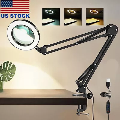 10X Magnifying Glass Desk Light Magnifier LED Lamp Reading Lamp With Base& Clamp • $21.95