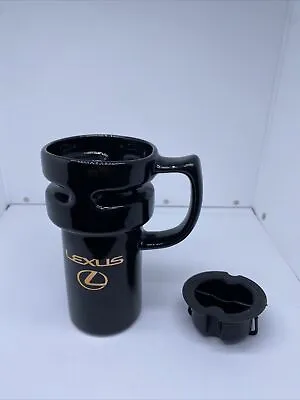 Vintage Lexus Travel Mug Black Ceramic Gold Logo Locking Lid Made In USA • $17.10