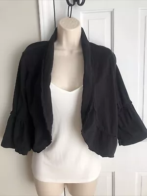 Soft Surroundings Shrug Size L Black Bolero Style Ruffles Open 100% Cotton Boho • $22.50