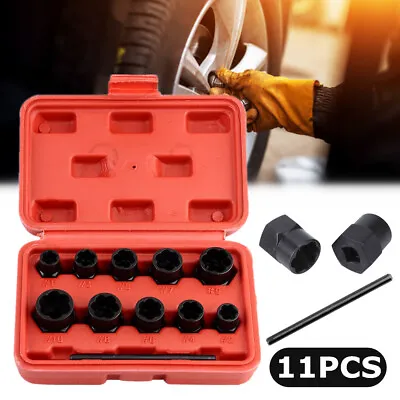 11PCS Damaged Lug Nut And Screw Bolt Remover Twist Socket Set Extractor Tools • £12.49