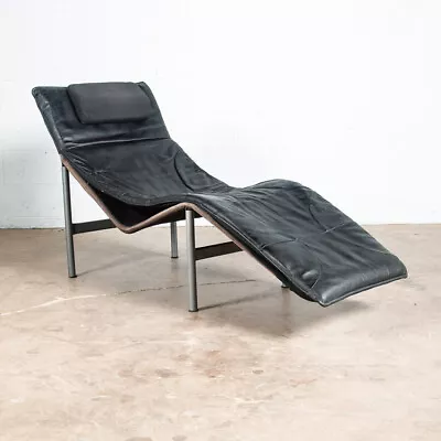 Mid Century Danish Modern Lounge Chair Chaise Black Leather Tord Bjorklund Metal • $1698.98