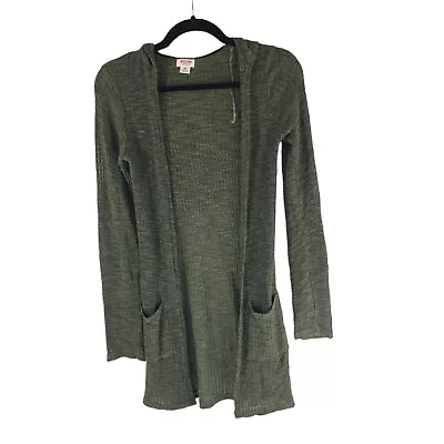 Mossimo Cardigan Open Front Hooded Duster Ribbed Pockets Green XS • $5.99