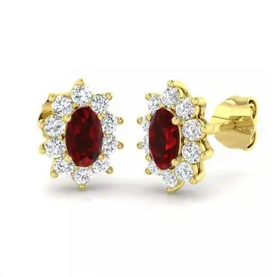 (AGJLM) 18ct Yellow Gold 0.61ct Ruby And 0.37ct Diamond Stud Earrings NEW • £625