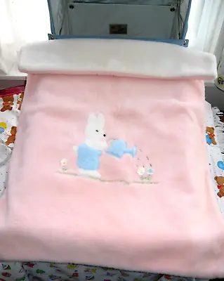 Coachbuilt Pram Rug Kamella Pink White Vtg Baby Blanket Furry Floral Blue Bunny • £43.95