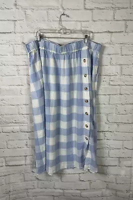 Madewell Womens Blue Check Side Buttons Midi Skirt Size 3X • $31.44