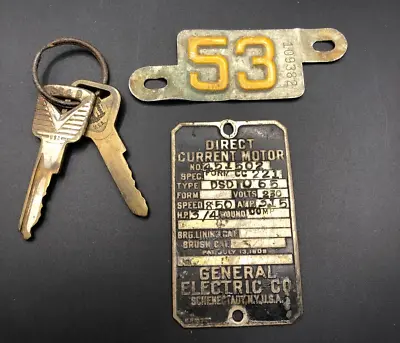 1953 Car Registration General Electric Motor Plate Ford Keys VINTAGE LOT 3 • $22