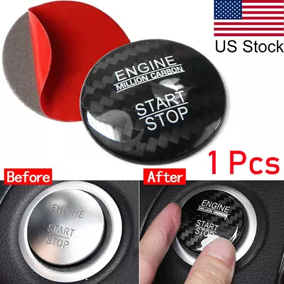 For Mercedes-Benz Glossy Soft Carbon Fiber Black Engine Start Stop Button Cover • $14.99