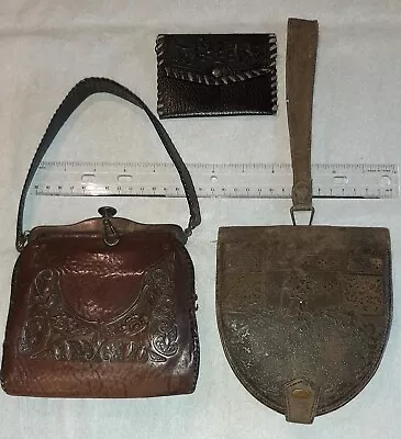 Vintage Early 1900s Tooled Leather  Bag Collection 3 Items • $5