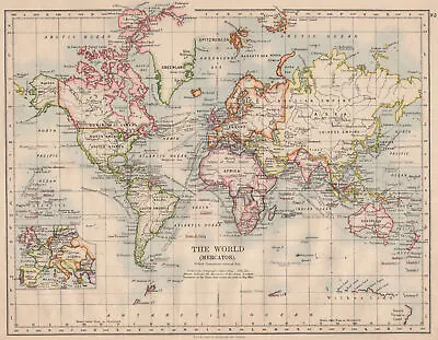 BRITISH EMPIRE. World Mercator. Currents. Steamship Routes.  JOHNSTON 1895 Map • $74.60