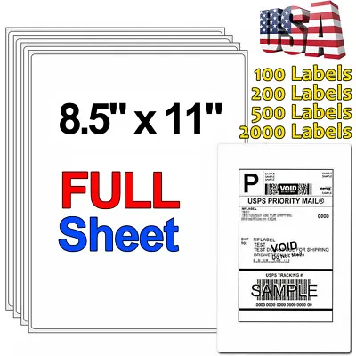 2000 Full Sheet Shipping Labels 8.5x11 Mailing Self Adhesive Blank Laser Inkjets • $14.75