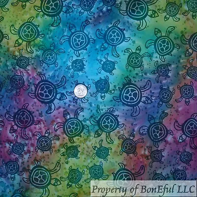 BonEFul Fabric Cotton Quilt Rainbow Batik Sea Turtle Natural Animal Ocean SCRAP • $0.99