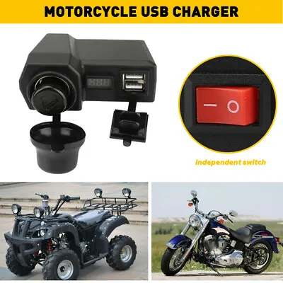 Motorcycle SUV ATV Handlebar Dual USB Phone Charger Cigarette Lighter Socket • $13.29