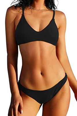 $8.99 • Buy ZAFUL Womens Solid Spaghetti Strap Bralette Bikini Swimsuit (Black, M) 1-black