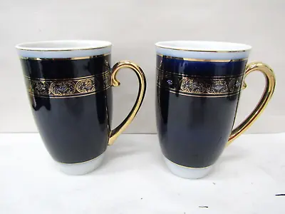 Set Of 2 ANTIQUE/VINTAGE Soviet Union Russian Blue/White With Gold Accent Cups • $25