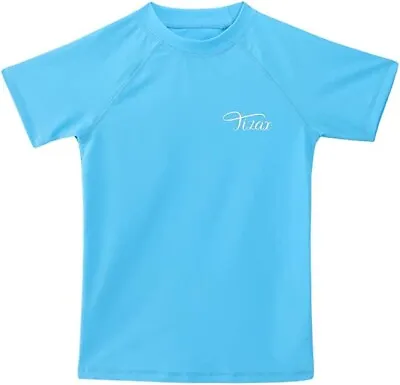 £5 • Buy TIZAX Girl's Short Sleeve Swimming Shirt Blue Age 8 Sun Protection UPF+UV 50+