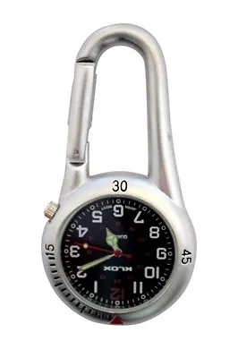 Silver Clip On Carabiner FOB Watch Black Face For Doctors Nurses Paramedics • £8.49