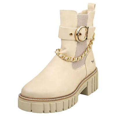 Mustang Side Zip Platform Womens Beige Fashion Boots - 7.5 UK • £45.49