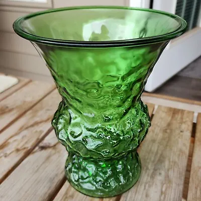 VTG 10  E.O. Brody Co. Emerald Green Flower Vase Crinkle Glass Cleveland OH USA • $37.85